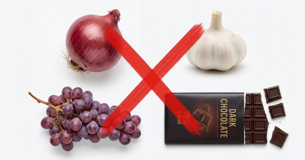 Foods toxic to cats — onions garlic grapes chocolate