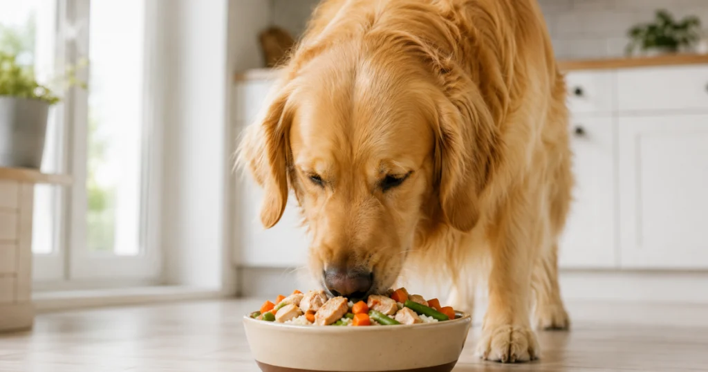 dog eating a balanced homemade meal