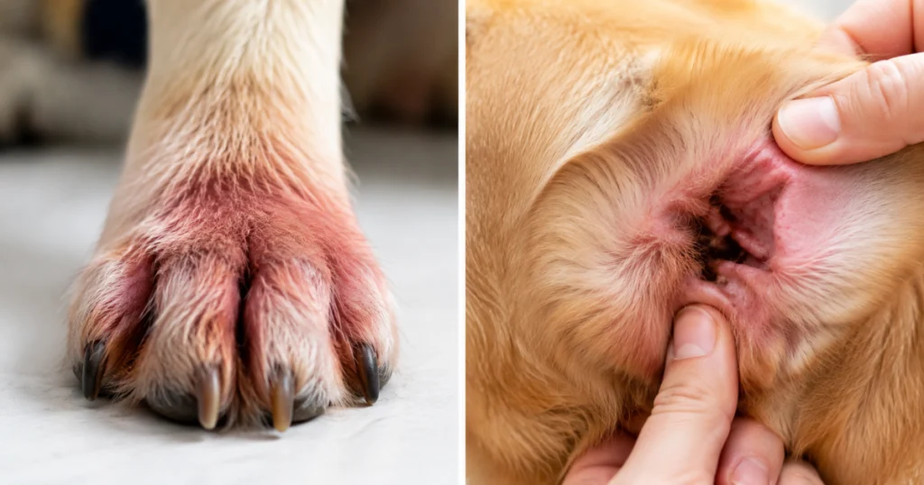 dog food allergy symptoms paw licking and ear infection