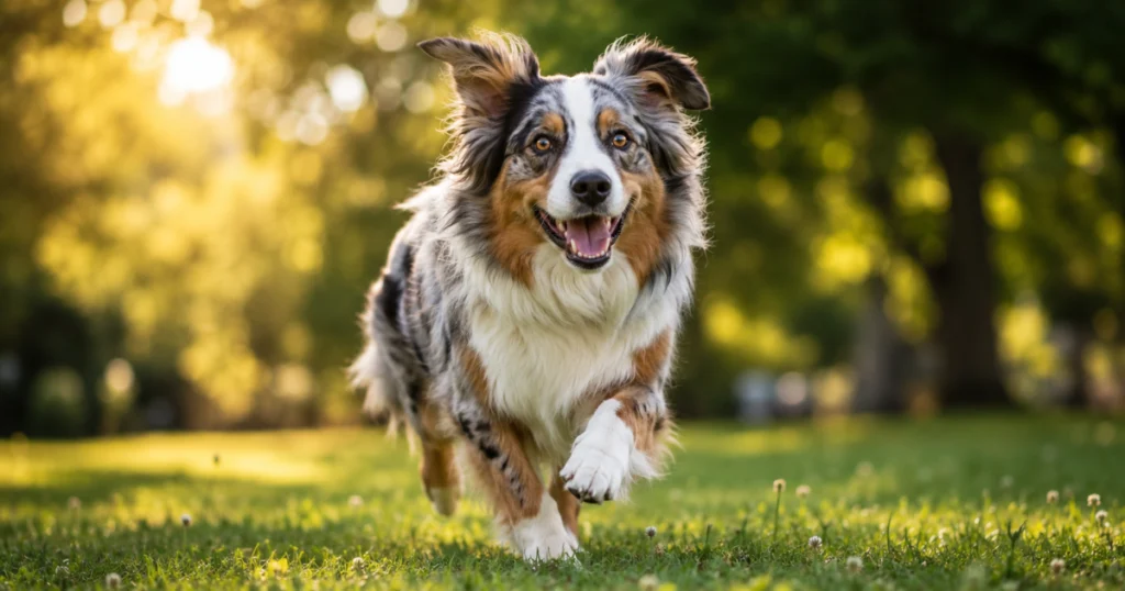 healthy dog thriving on raw food diet Australian Shepherd