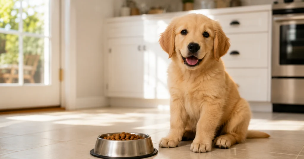 healthy puppy on proper feeding schedule golden retriever