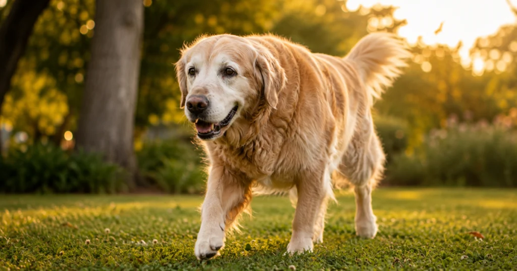 healthy senior dog active and happy