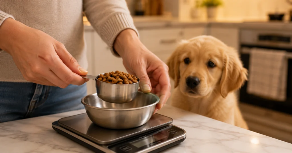 how much to feed a puppy measuring portions with kitchen scale
