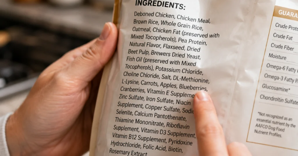 reading dog food labels for hidden allergens like chicken