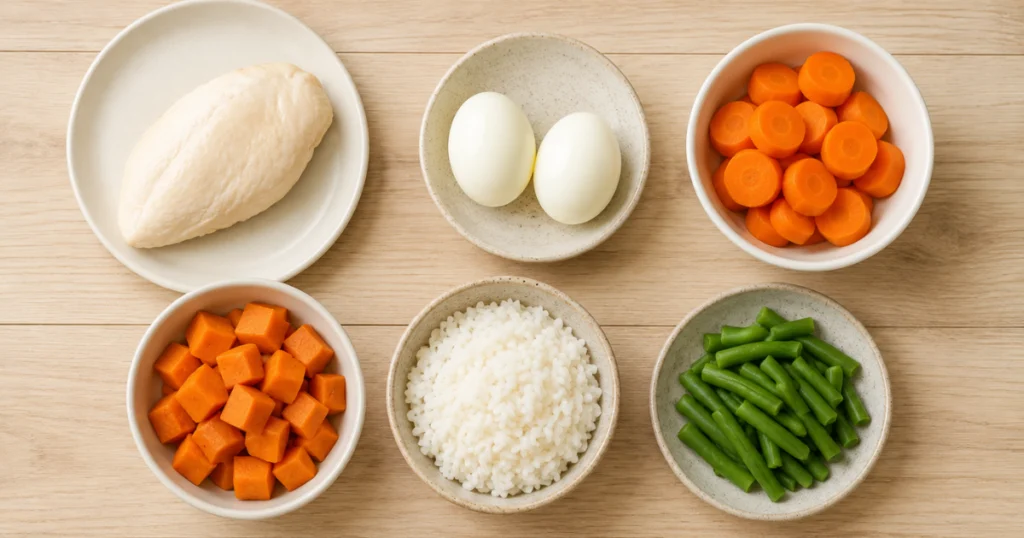 safe human foods dogs can eat chicken eggs carrots sweet potato rice