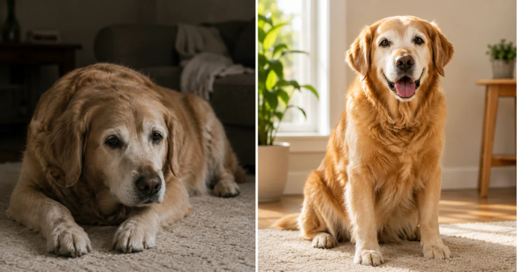senior dog nutrition before and after healthy diet