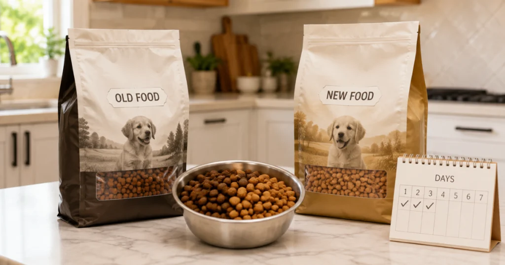 transitioning puppy food 10 day schedule old to new food
