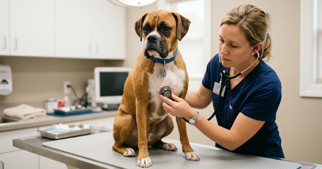 vet checking dog heart DCM dilated cardiomyopathy grain free risk